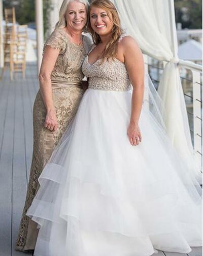 Champagne Lace Appliques Mother of The Bride Groom Dresses Party Gowns Evening Dress vestidos