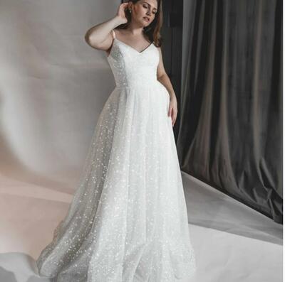 Simple Boho Sequins Lace Plus Size Wedding Dress Bridal Dresses 