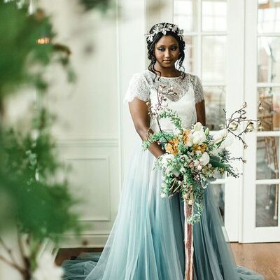 Simple dusy blue boho lace wedding dress bridal dresses 