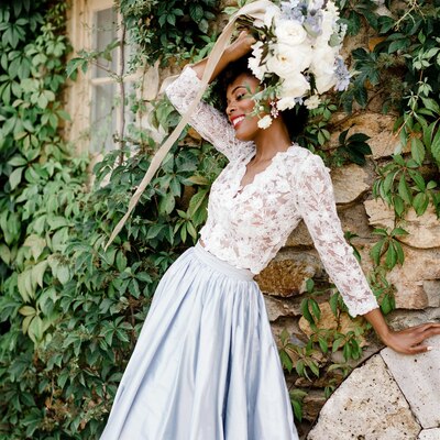 Simple two pieces blue boho lace wedding dress bridal dresses 