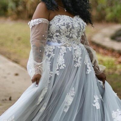 Plus size blue boho lace wedding dress bridal dresses 