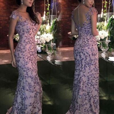 Light purple sequins lace mother of the bride groom dresses party gowns evening dress vestidos