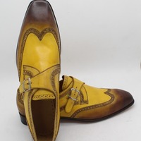 Crafted Leather Tan Brown Single Monk Strap Wingtip Dress Shoes - Thumbnail 4