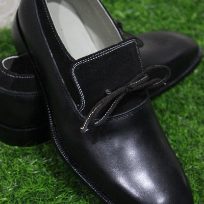 New mens handmade formal shoes black suede & leather single lace slip on dress & casual wear boots