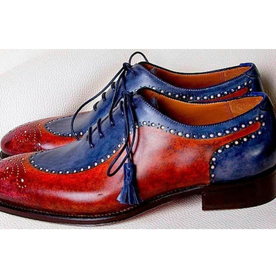New men's two tone oxfords shoes, men blue burgundy brogue shoe, dress oxford