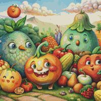 Happy Fruit And Vegetables Cross Stitch Pattern - Thumbnail 1