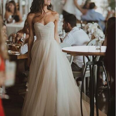 Simple a-line wedding dress, sweetheart wedding dress, tulle wedding dress,1757 - Thumbnail 1