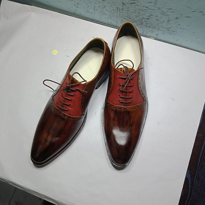 Handmade men's brown red leather shoes, men's lace up brogue formal dress shoes