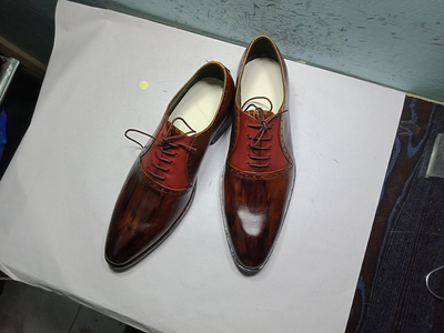 Handmade Men's Brown Red Leather Shoes, Men's Lace Up Brogue Formal Dress Shoes