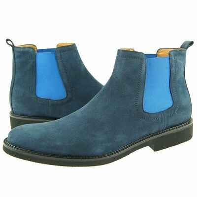 Blue Color Suede Leather Chelsea Jumper Slip Ons Party Wear Black Sole Men Boots