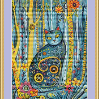 Flower cat cross stitch pattern