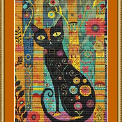 Floral cat cross stitch pattern