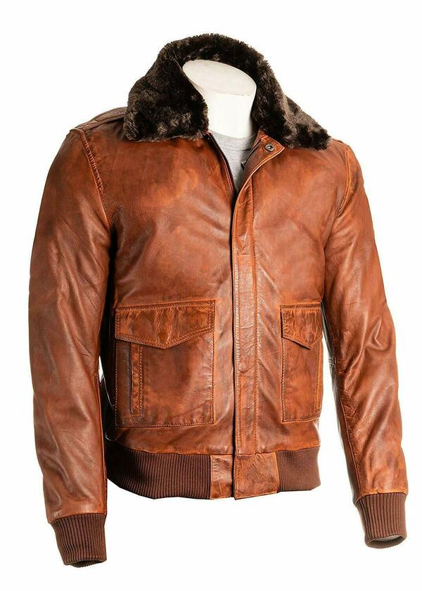 Distressed Brown Flight Bomber Leather Motorcycle Jacket