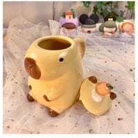 Cute Capybara Ceramic Coffee Mug with Lid - Thumbnail 4