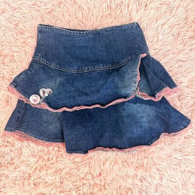 Y2k dream vintage denim layered mini skirt | sanriocore, cutecore & frillycore aesthetics - Thumbnail 1
