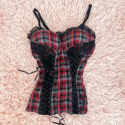 Punk rock nana corset | gothic lace shapewear | black red | vintage romance - Thumbnail 1