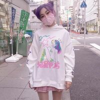Urusei Yatsura Lum-chan Shooting Star Hoodie with Horns, Sweatshirt Parka White, Pink multicolor - Thumbnail 1
