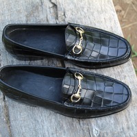 Crafted Leather Black Crocodile Texture Leather Horsebit Moccasin Loafer Dress Shoes - Thumbnail 2