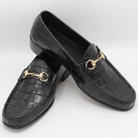 Crafted Leather Black Crocodile Texture Leather Horsebit Moccasin Loafer Dress Shoes - Thumbnail 4