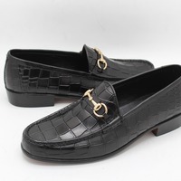 Crafted Leather Black Crocodile Texture Leather Horsebit Moccasin Loafer Dress Shoes - Thumbnail 5