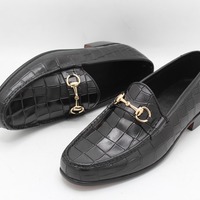 Crafted Leather Black Crocodile Texture Leather Horsebit Moccasin Loafer Dress Shoes - Thumbnail 7