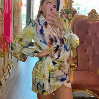 Elegant temperament printed long sleeve dress