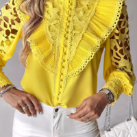 Elegant And Sweet Ruffled Bubble Sleeves Slim Shirt - Thumbnail 1