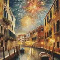 Fireworks In Venice Cross  Stitch Pattern - Thumbnail 1