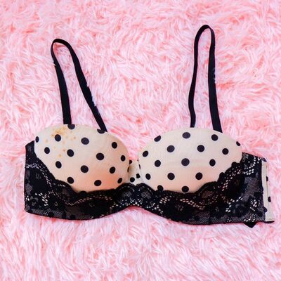 H&M Women's Push-Up Bra - Pink Beige Goth with Black Polka Dots & Lace | Sexy Comfortable | Lingerie