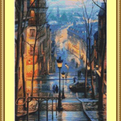 Evening in the city cross stitch pattern