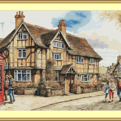 English village cross stitch pattern