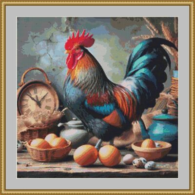 Elegant rooster cross stitch pattern