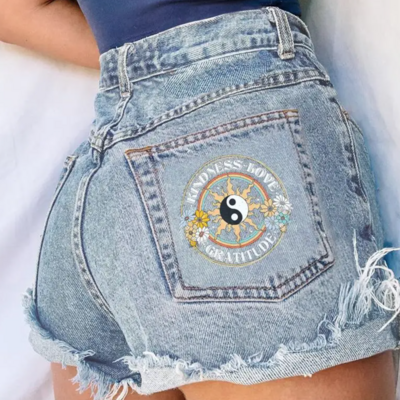 Yin yang kindness love denim shorts
