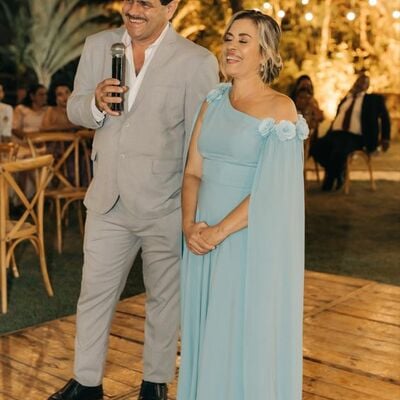 Simple light blue handmade flower mother of the bride groom dresses party gowns evening dress vestidos