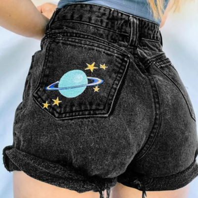 Planet & star denim shorts