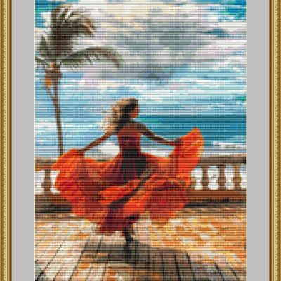Dancing by the sea cross stitch pattern