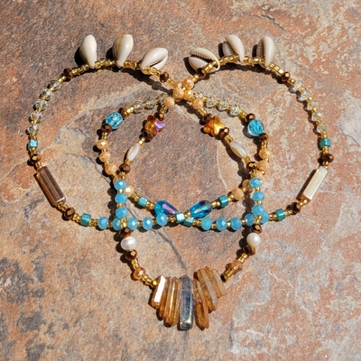 YemỌja shores 🏝🌊🩵💙 glow in the dark crystal & gemstone handmade waist beads by nubian collection artwear🎨 