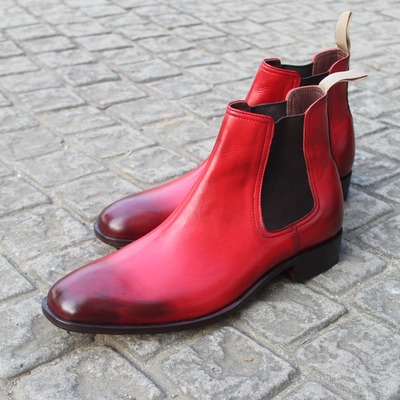 Crafted leather handmade red leather fashion men chelsea dress boot - Thumbnail 4