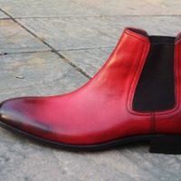 Crafted Leather Handmade Red Leather Fashion Men Chelsea Dress Boot - Thumbnail 2