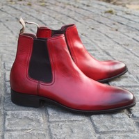 Crafted Leather Handmade Red Leather Fashion Men Chelsea Dress Boot - Thumbnail 5
