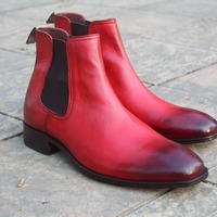 Crafted Leather Handmade Red Leather Fashion Men Chelsea Dress Boot - Thumbnail 6