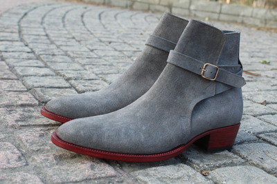 Crafted Leather Handmade Gray Suede Leather Jodhpur Boot
