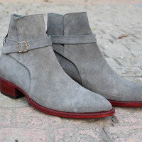 Crafted Leather Handmade Gray Suede Leather Jodhpur Boot - Thumbnail 2