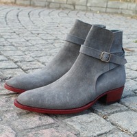 Crafted Leather Handmade Gray Suede Leather Jodhpur Boot - Thumbnail 5