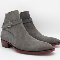 Crafted Leather Handmade Gray Suede Leather Jodhpur Boot - Thumbnail 8