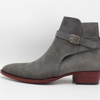 Crafted Leather Handmade Gray Suede Leather Jodhpur Boot - Thumbnail 9