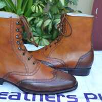 Crafted Leather Brown Leather Dress Shoes Men Wingtip Ankle High Boot - Thumbnail 3