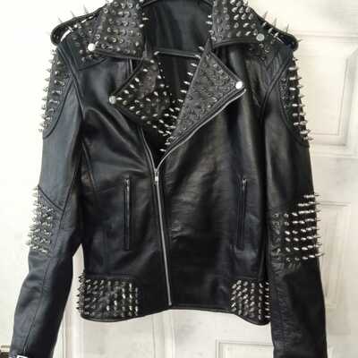 Crafted leather men silver studded punk rock black leather jacket  - Thumbnail 4