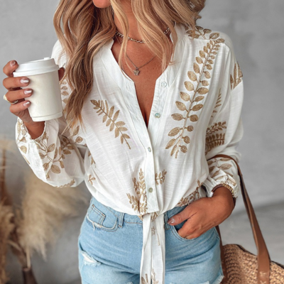 Casual embroidered leaf shirt top