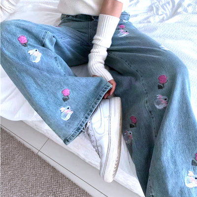 *free shipping*rabbit rose jeans